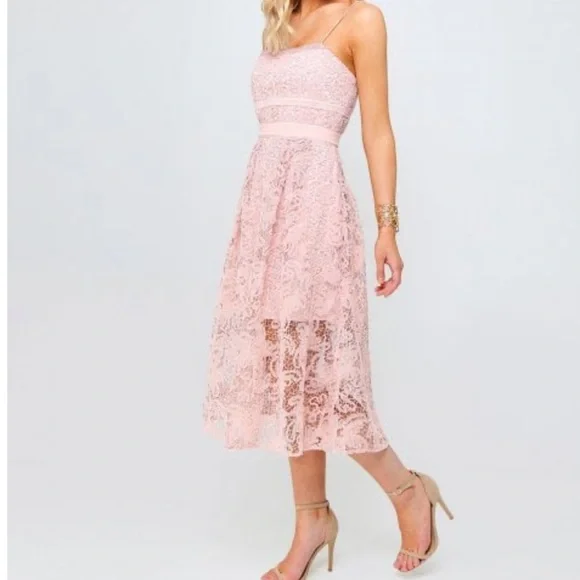 chinese dress ladies Pink Lace Crepe Midi Dress  self-portrait-US